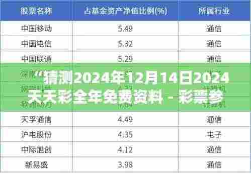 “猜测2024年12月14日2024天天彩全年免费资料 - 彩票参考信息的丰富之源”