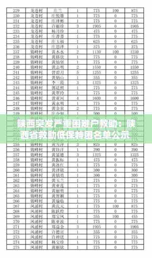 陕西突发严重困难户救助:陕西省救助低保特困名单公示