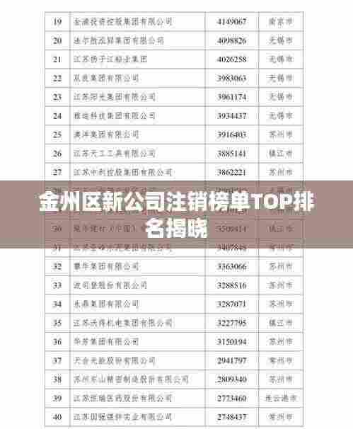 金州区新公司注销榜单TOP排名揭晓